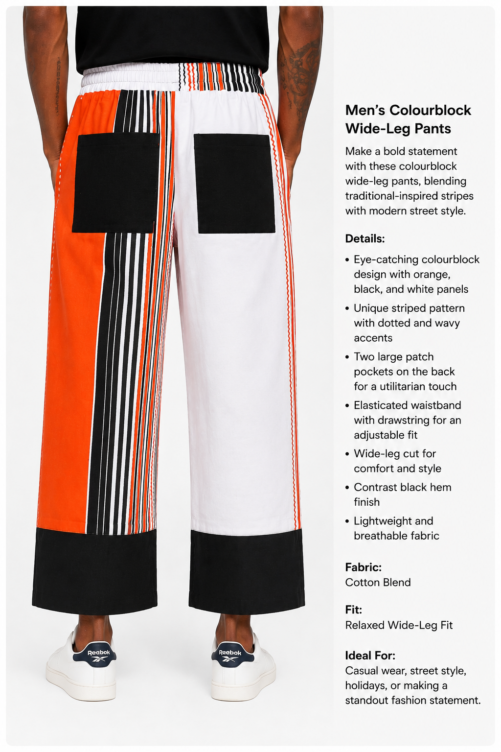 Afropolitan Colourblock Wide-Leg Pants – Orange, Black & White Striped Statement Trousers