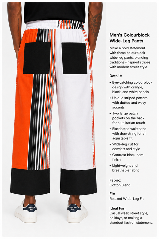 Afropolitan Colourblock Wide-Leg Pants – Orange, Black & White Striped Statement Trousers