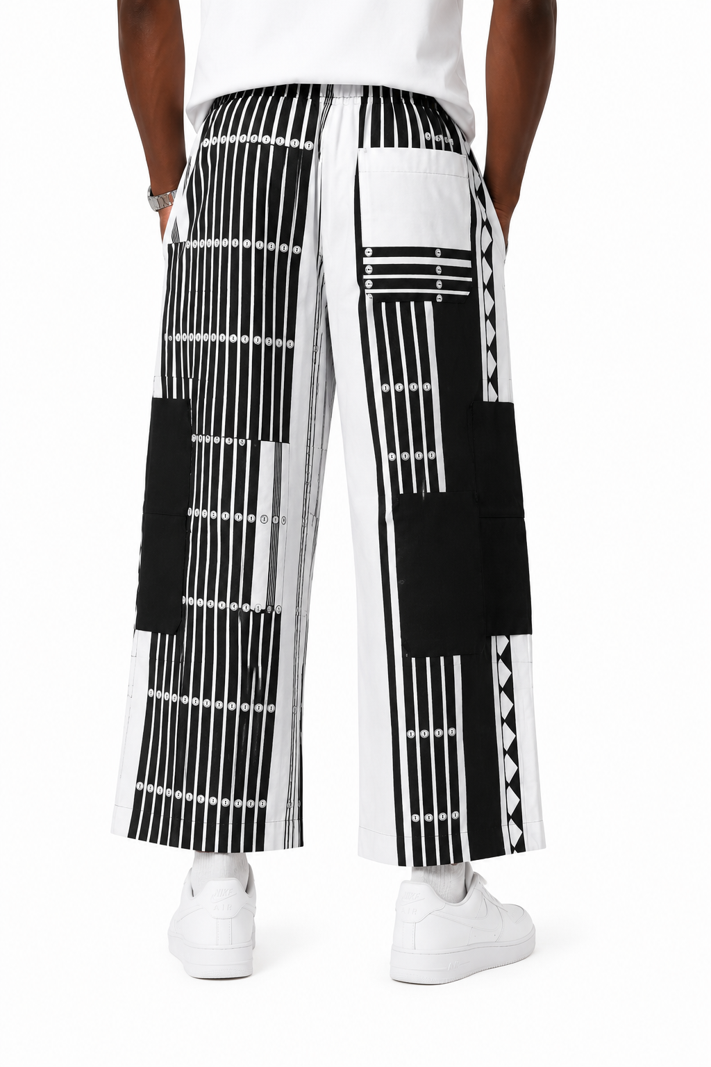 Afropolitan Monochrome Patchwork Wide-Leg Cargo Pants