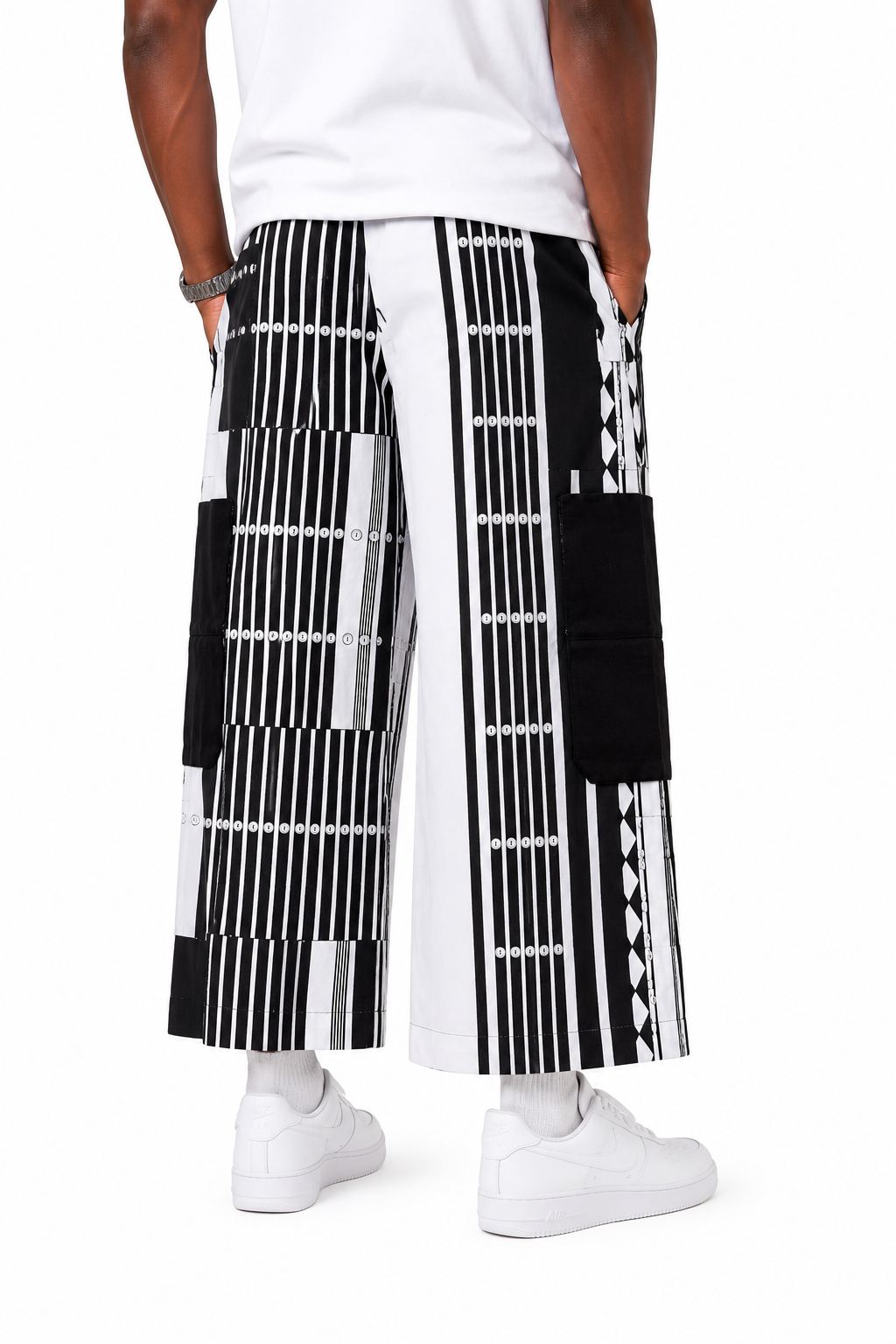 Afropolitan Monochrome Patchwork Wide-Leg Cargo Pants