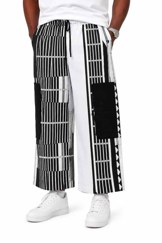Afropolitan Monochrome Patchwork Wide-Leg Cargo Pants