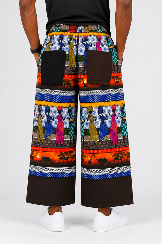 Afropolitan Safari Wide-Leg Statement Pants – African Heritage Print