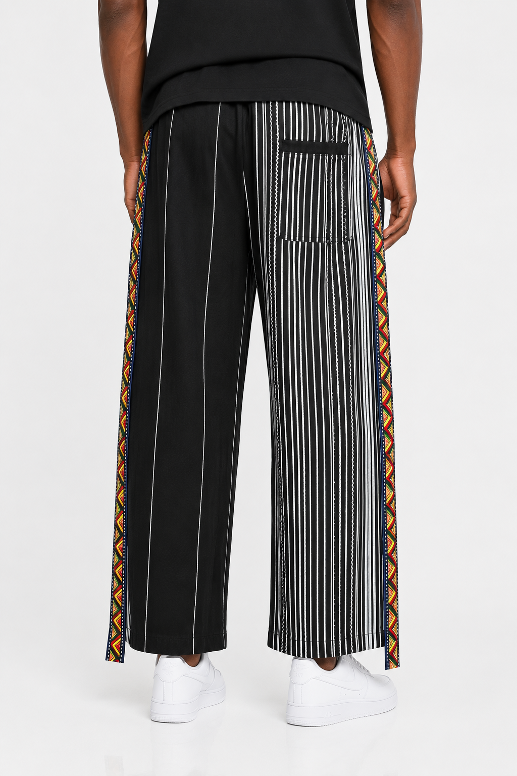 Afropolitan Native Band Wide-Leg Pants – Black & White Heritage Print